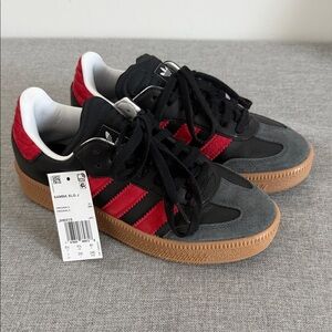 Adidas Samba XLG J Black, Red, and Gray Sneakers